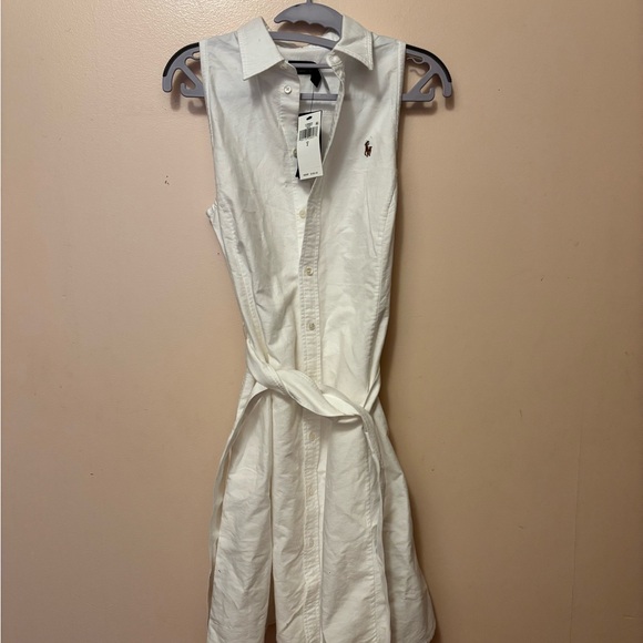 Ralph Lauren White Sleeveless Button-Front Shirt Dress with Waist Tie - Picture 3 of 4
